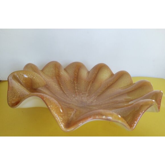 Vintage Murano Art Glass Bowl 10" Hand Blown Gold Fleck - Picture 8 of 12